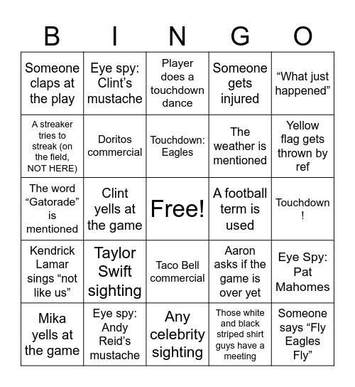 Super Bowl ‘25 Bingo Card