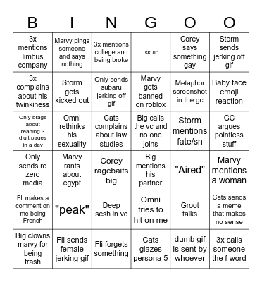 Edging squad bingo Card