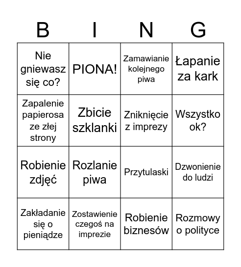 Bingo pawlowe Bingo Card