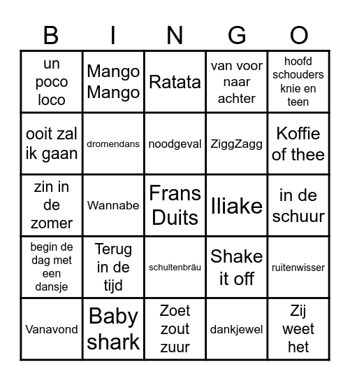 Muziekbingo Card