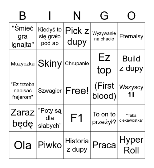 Potężne BINGO Card