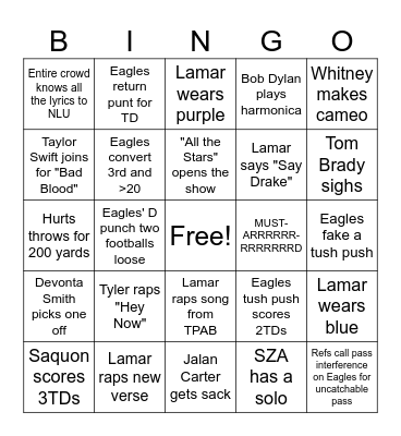SuperBowl Morris/Sterling Edition Bingo Card