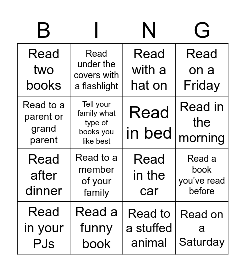 Vacation Reading Bingo Card