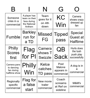 SuperBowl Bingo Card
