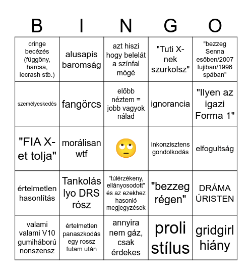 F1 komment/video bingo Card