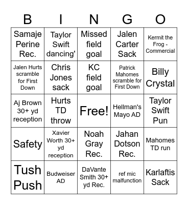 Super Bowl LIX Bingo Card