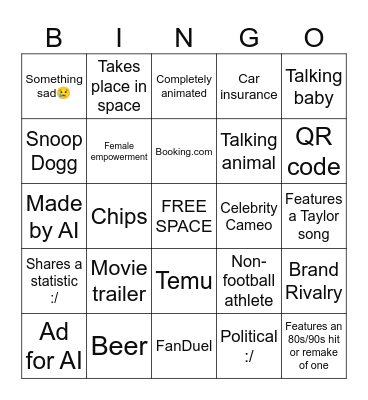 FOOTBALL COMMERCIAL Bingo Card