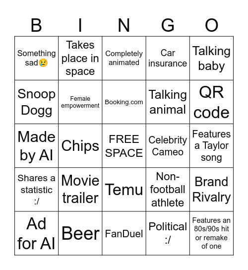 FOOTBALL COMMERCIAL Bingo Card