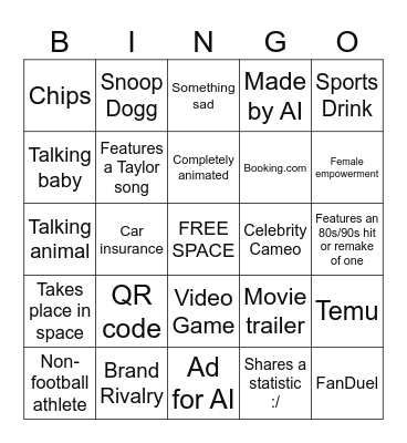 FOOTBALL COMMERCIAL Bingo Card