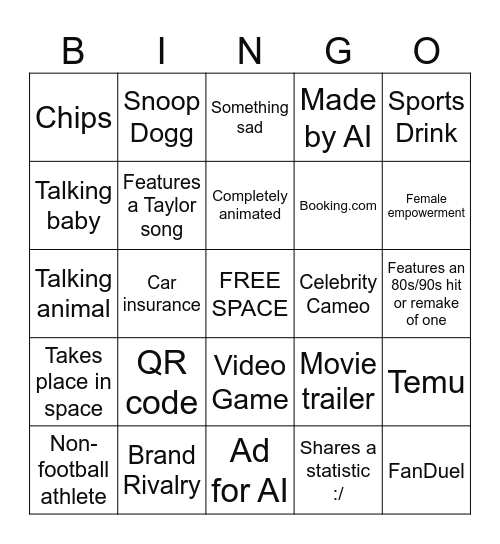 FOOTBALL COMMERCIAL Bingo Card