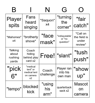SUPERBOWL 2025 Bingo Card
