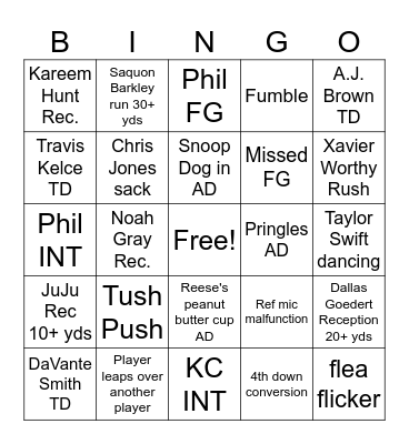 Super Bowl LIX Bingo Card
