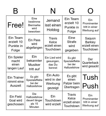 Super Bowl LIX Bingo Card