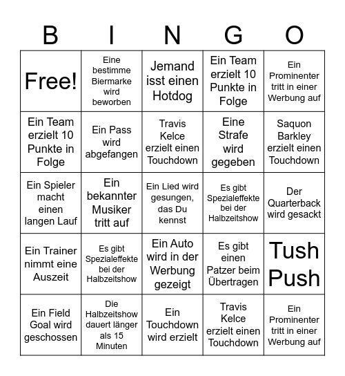 Super Bowl LIX Bingo Card