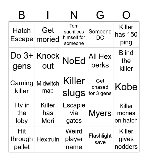DBD bingo Card