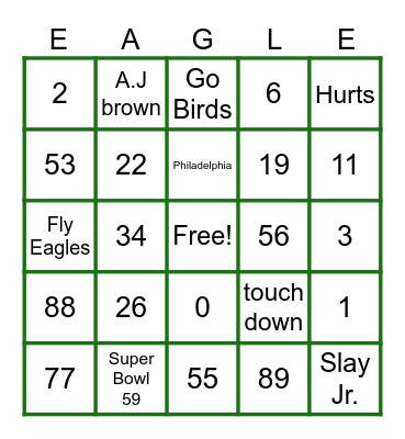 Philadelphia Eagles Bingo Card