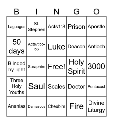 Book of Acts Bingo Card