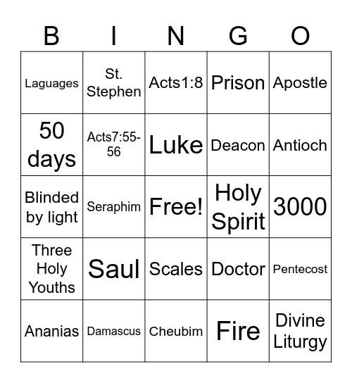 Book of Acts Bingo Card