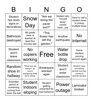 Week Before Vacation Bingo Card