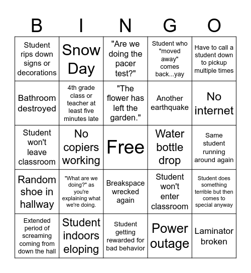 Week Before Vacation Bingo Card