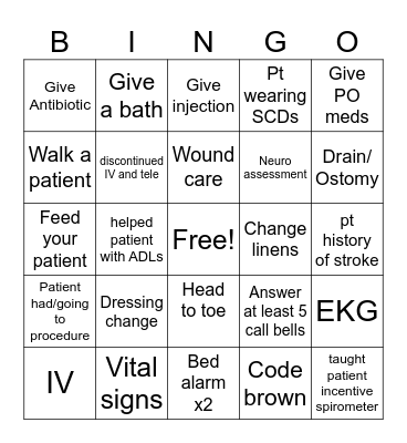 Clinical Bingo Card