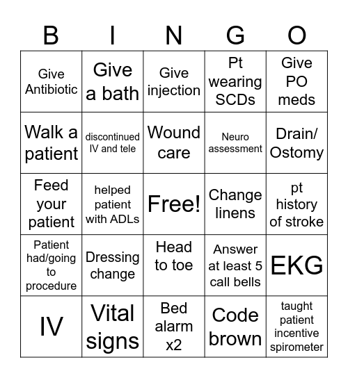 Clinical Bingo Card