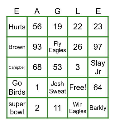 Philadelphia Eagle Bingo Card