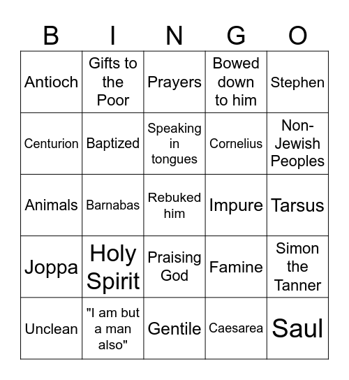 Acts 10/11 Bingo Card