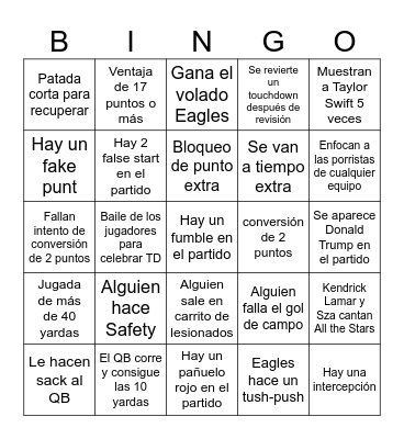 Super Bowl 2025 Bingo Card