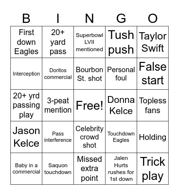 Super Bowl LIX Bingo Card