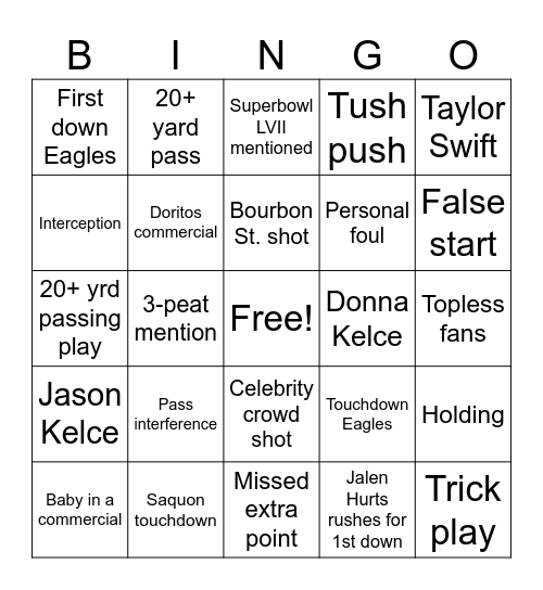 Super Bowl LIX Bingo Card