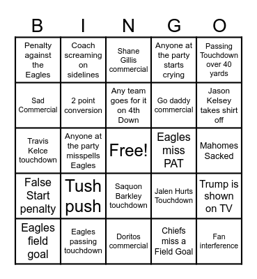 SUPER BOWL LIX CHIEFS VS EAGLES Bingo Card