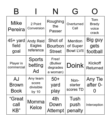 Super Bowl LIX Bingo Card