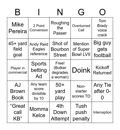 Super Bowl LIX Bingo Card