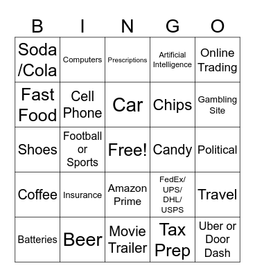 SUPER BOWL COMMERICAL BINGO Card