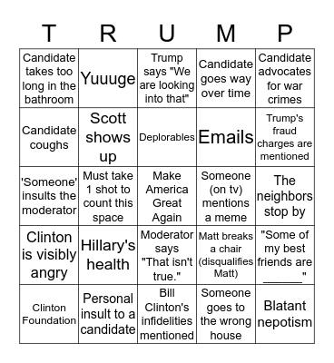 Vince Foster Memorial Bingo Card