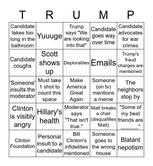 Vince Foster Memorial Bingo Card