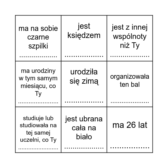 Poznaj i zdobądź podpis osoby, która... Bingo Card
