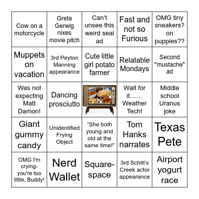 Super Bowl Commercials Bingo Card
