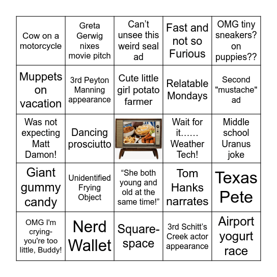 Super Bowl Commercials Bingo Card