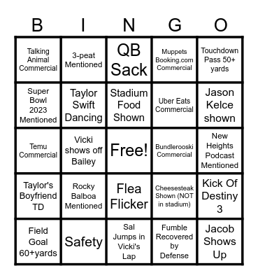 Super Bowl Bingo Card