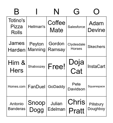 Super Bowl LIX Commercial Bingo Card