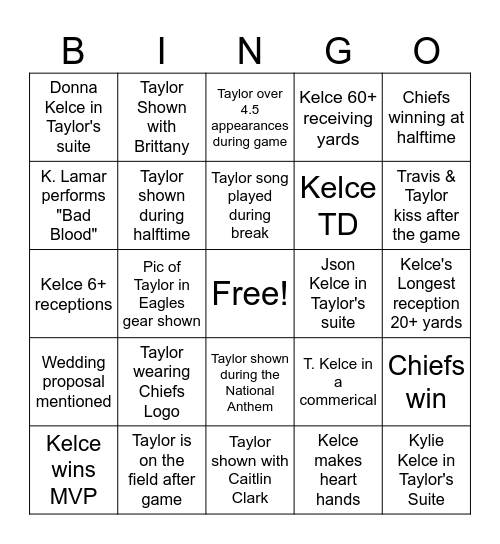 TAYLOR BINGO Card