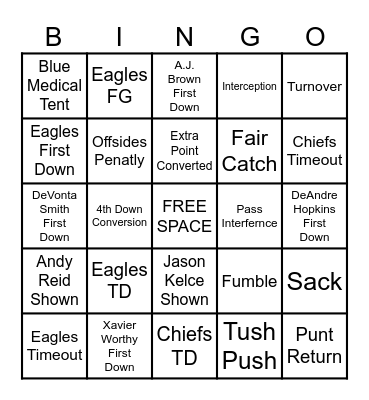 Super Bowl Bingo Card