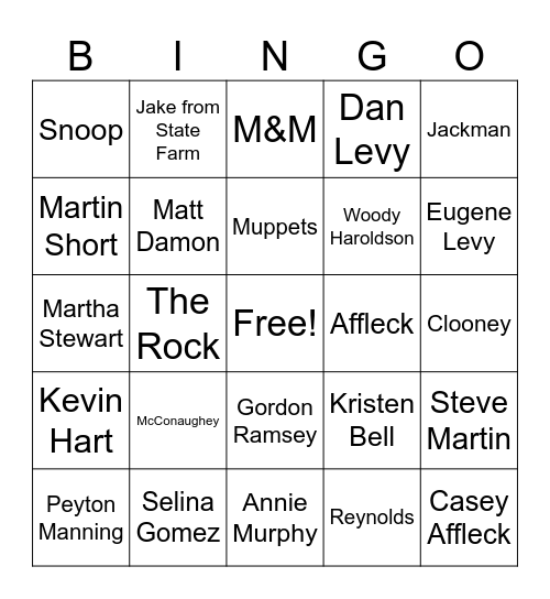 Super Bowl 2025 Ads Bingo Card