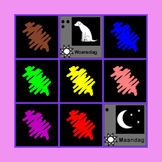 Dagen van de week en de kleuren Bingo Card