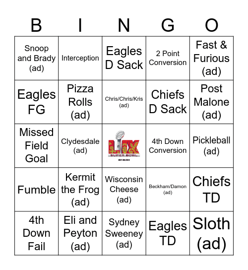 SUPER BOWL BINGO Card