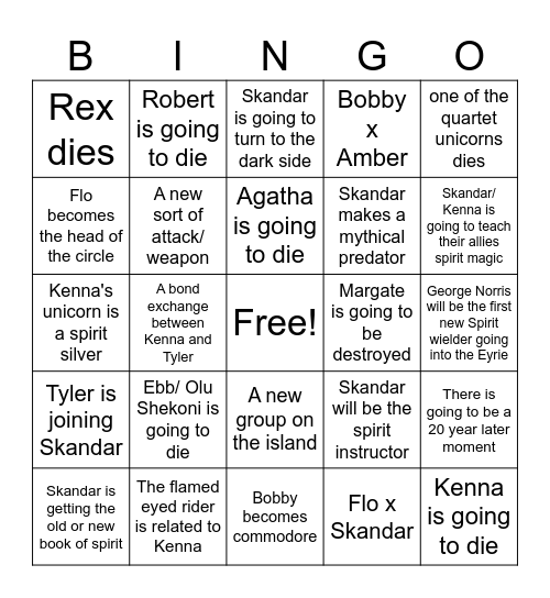Skandar book 5 Bingo Card