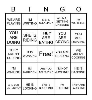 PRESENT CONTINOUS Bingo Card