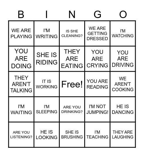 PRESENT CONTINOUS Bingo Card